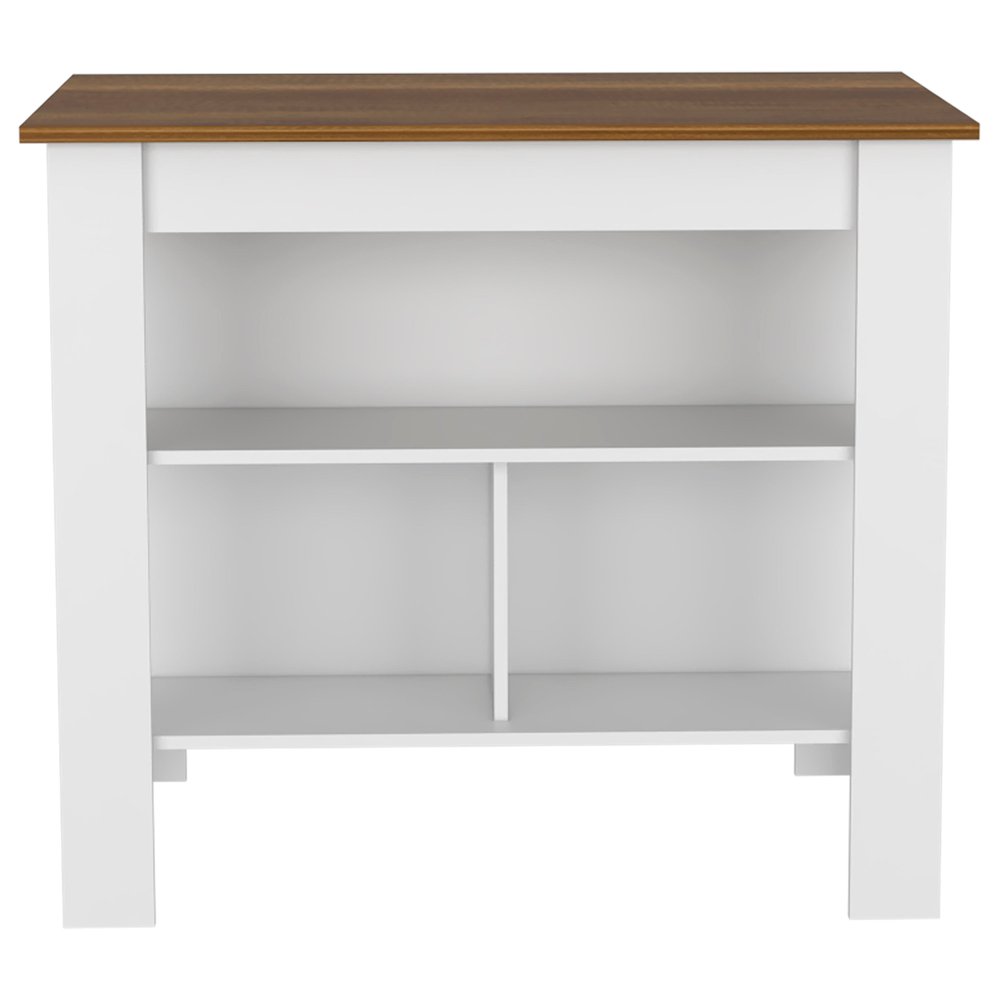 Brown and White Wood Flat Door Kitchen Island Set with Storage - 41-inch