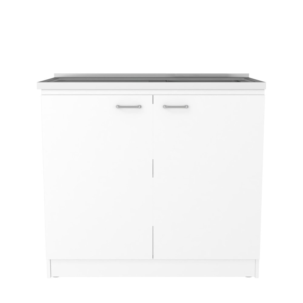Natural and White Stainless Steel Counter and Utility Cabinet Utility Sink