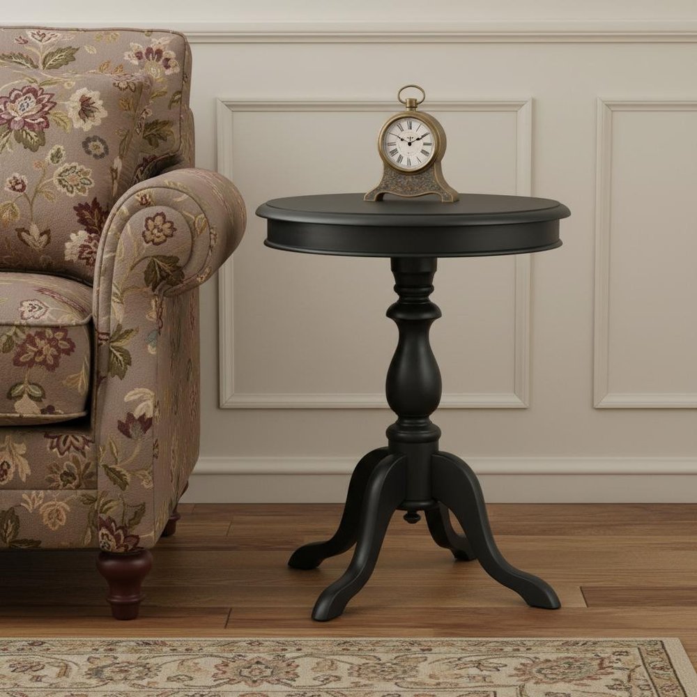 Black Manufactured Wood Round End Table - 25-inch