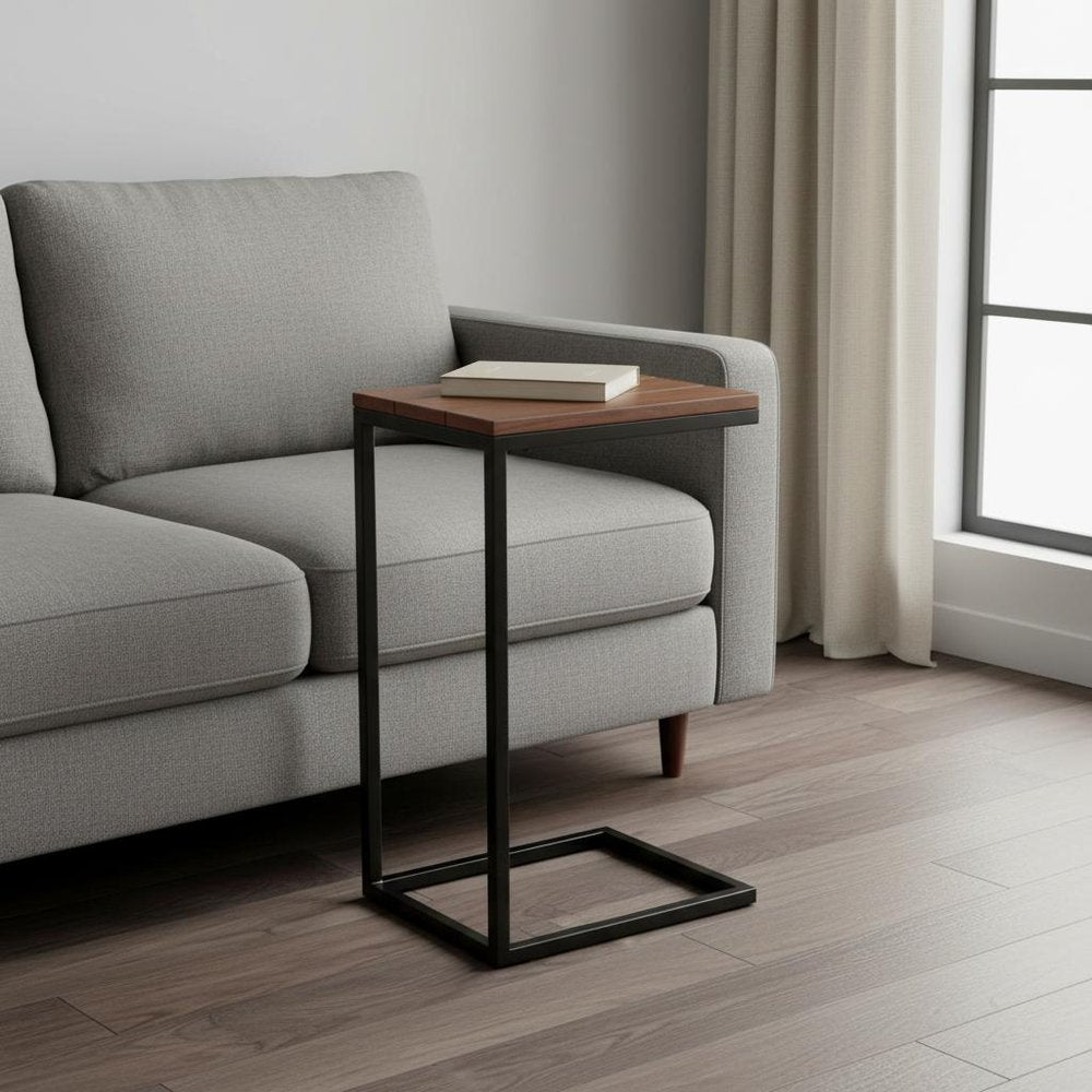 Black and Chestnut Solid Wood Rectangular End Table - 25-inch