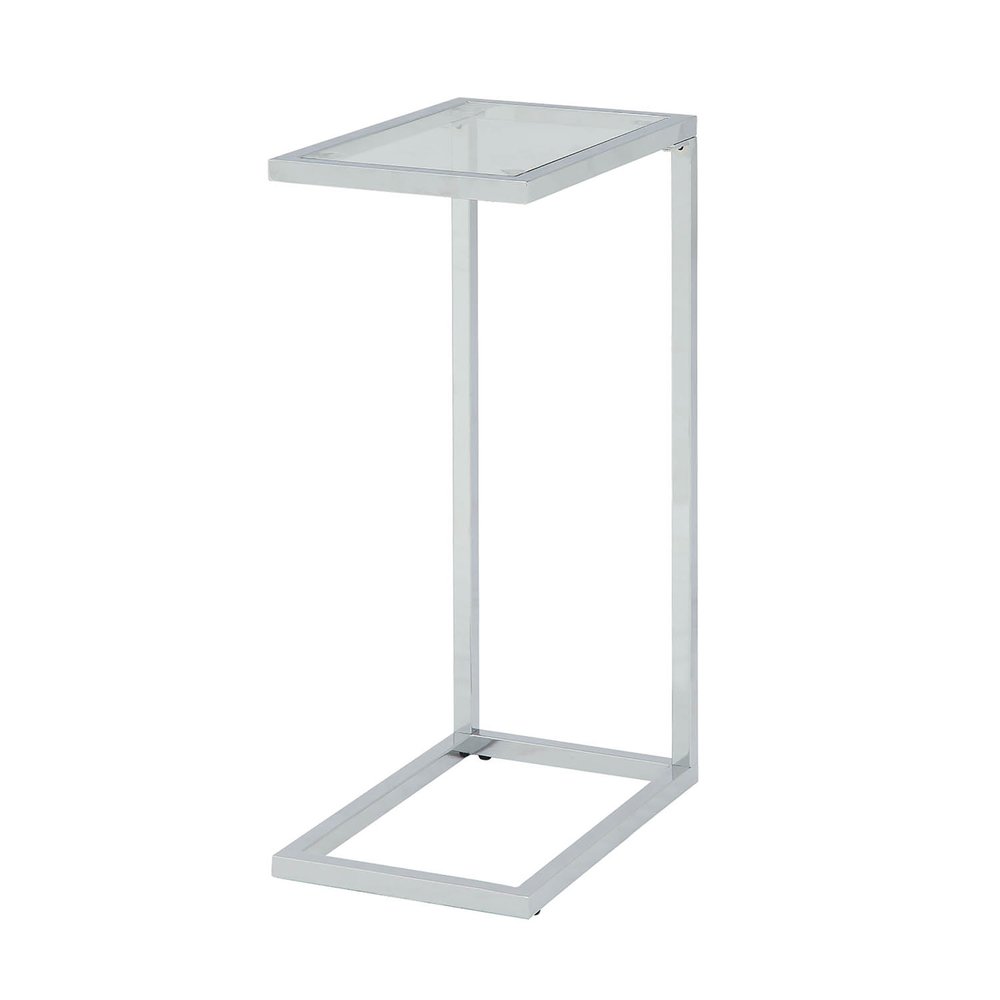 Clear and White Glass and Steel Sled End Table - 26-inch