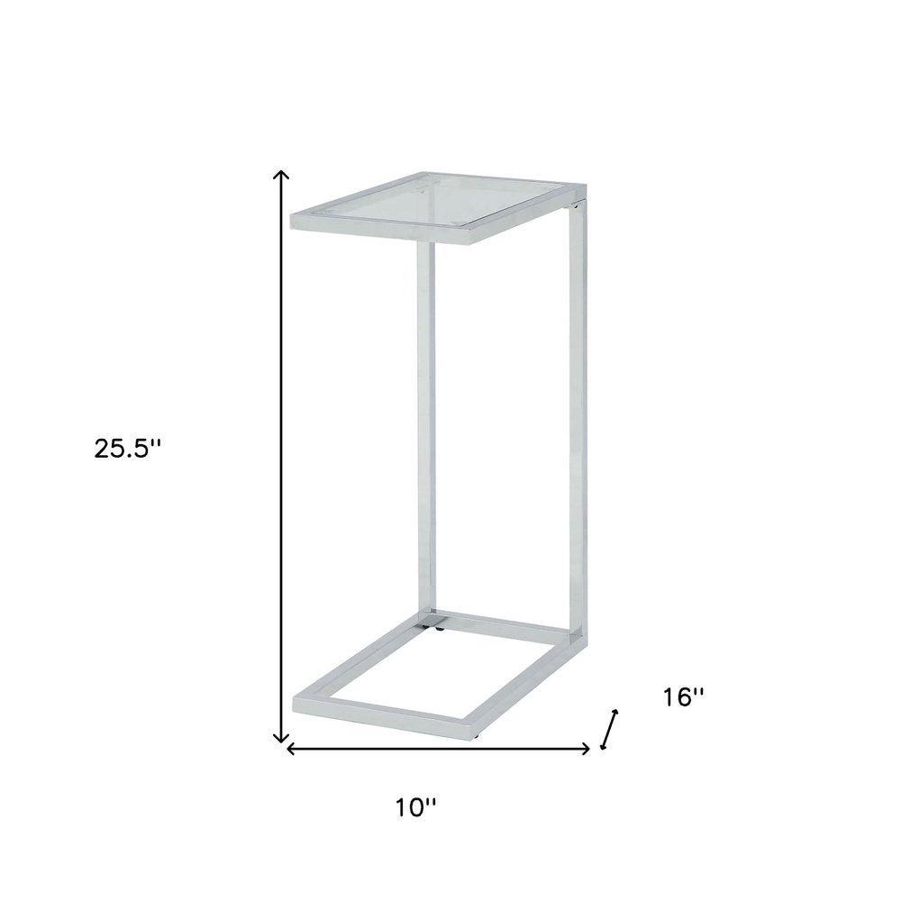 Clear and White Glass and Steel Sled End Table - 26-inch