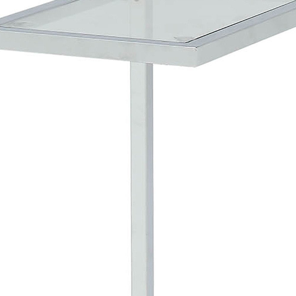 Clear and White Glass and Steel Sled End Table - 26-inch