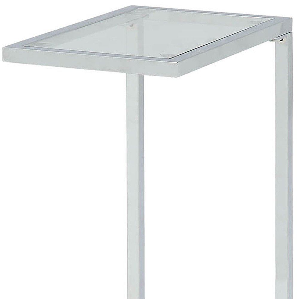 Clear and White Glass and Steel Sled End Table - 26-inch