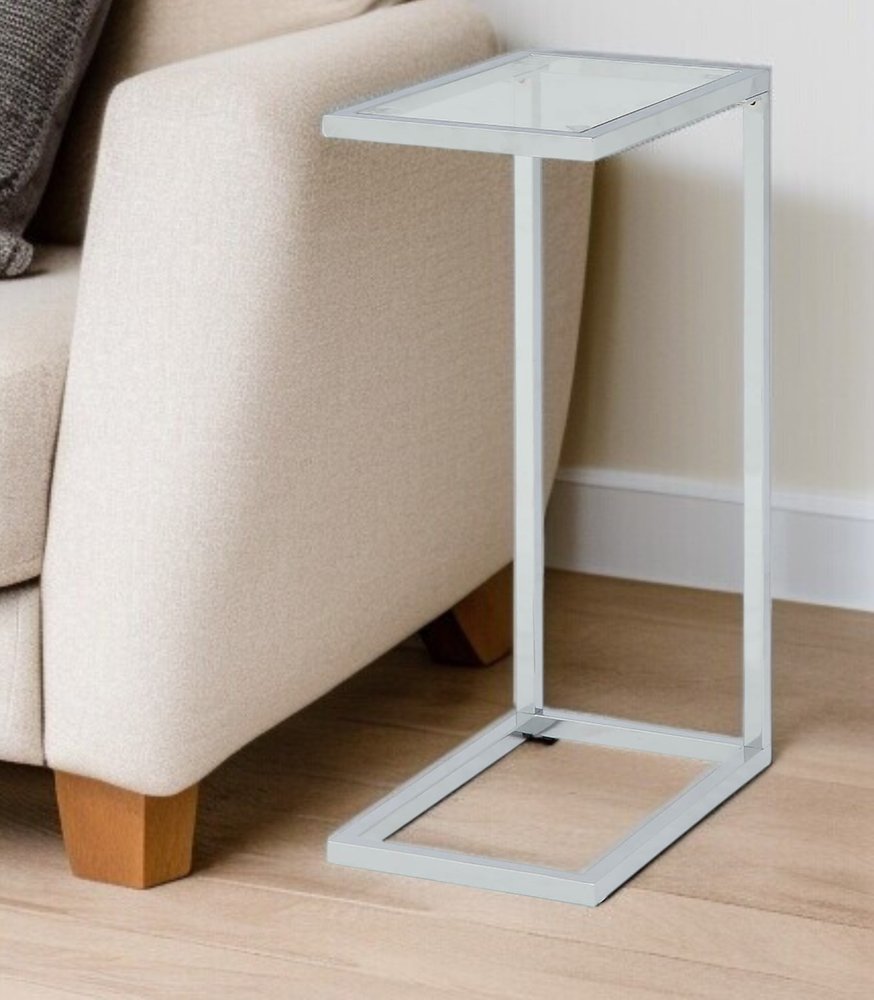 Clear and White Glass and Steel Sled End Table - 26-inch