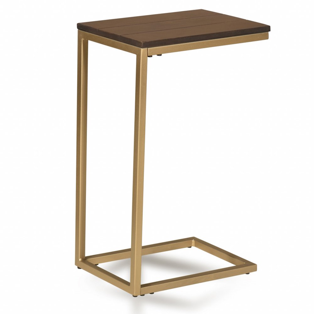 Dark Brown Solid Wood and Steel Frame End Table - 25-inch