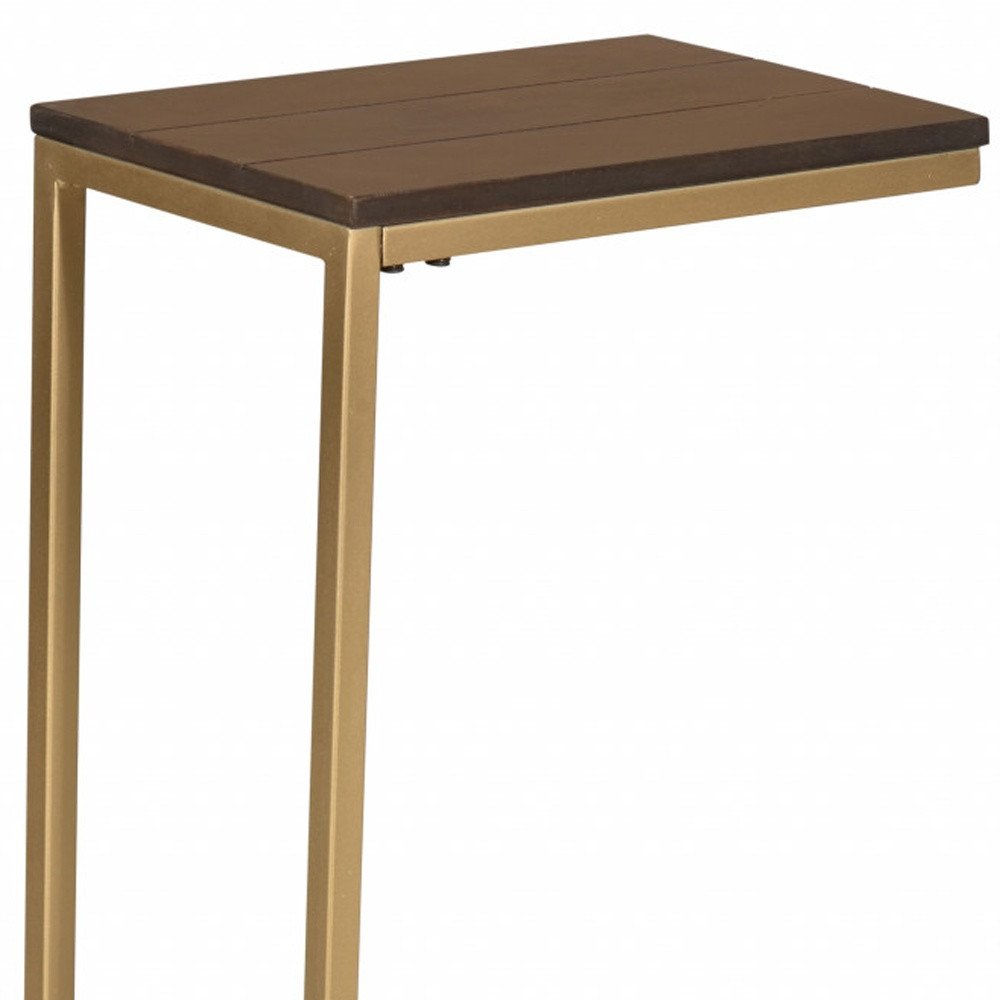 Dark Brown Solid Wood and Steel Frame End Table - 25-inch