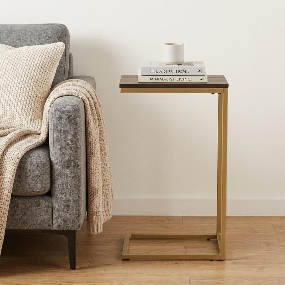 Dark Brown Solid Wood and Steel Frame End Table - 25-inch