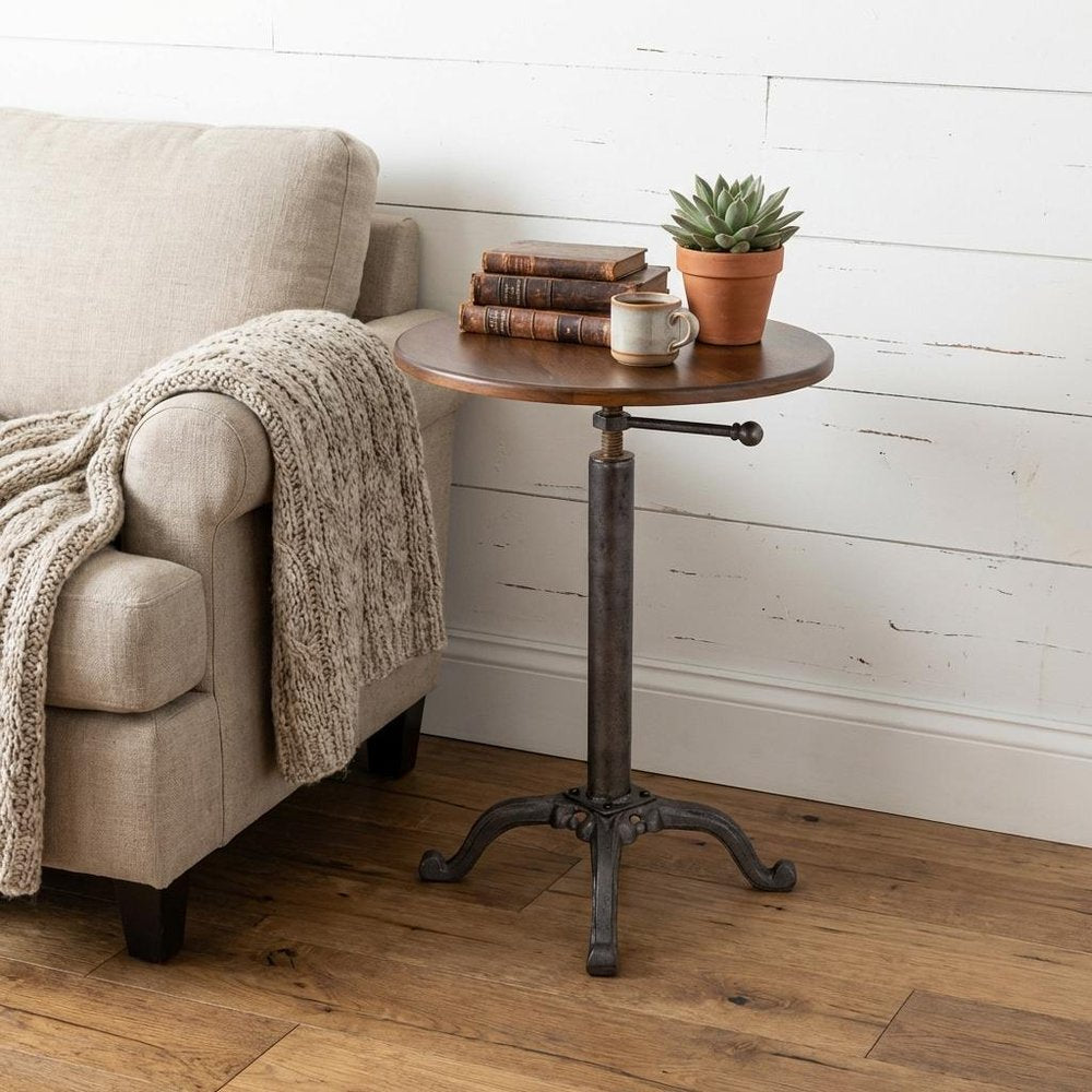 Industrial and Chestnut Solid Wood Round End Table - 22-inch