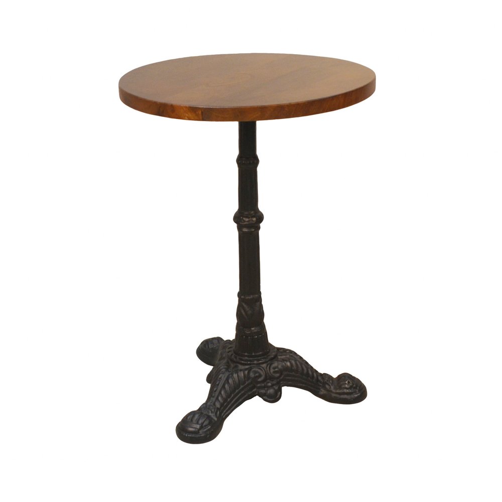 Black and Wood Brown Solid Wood and Iron Round End Table - 28-inch