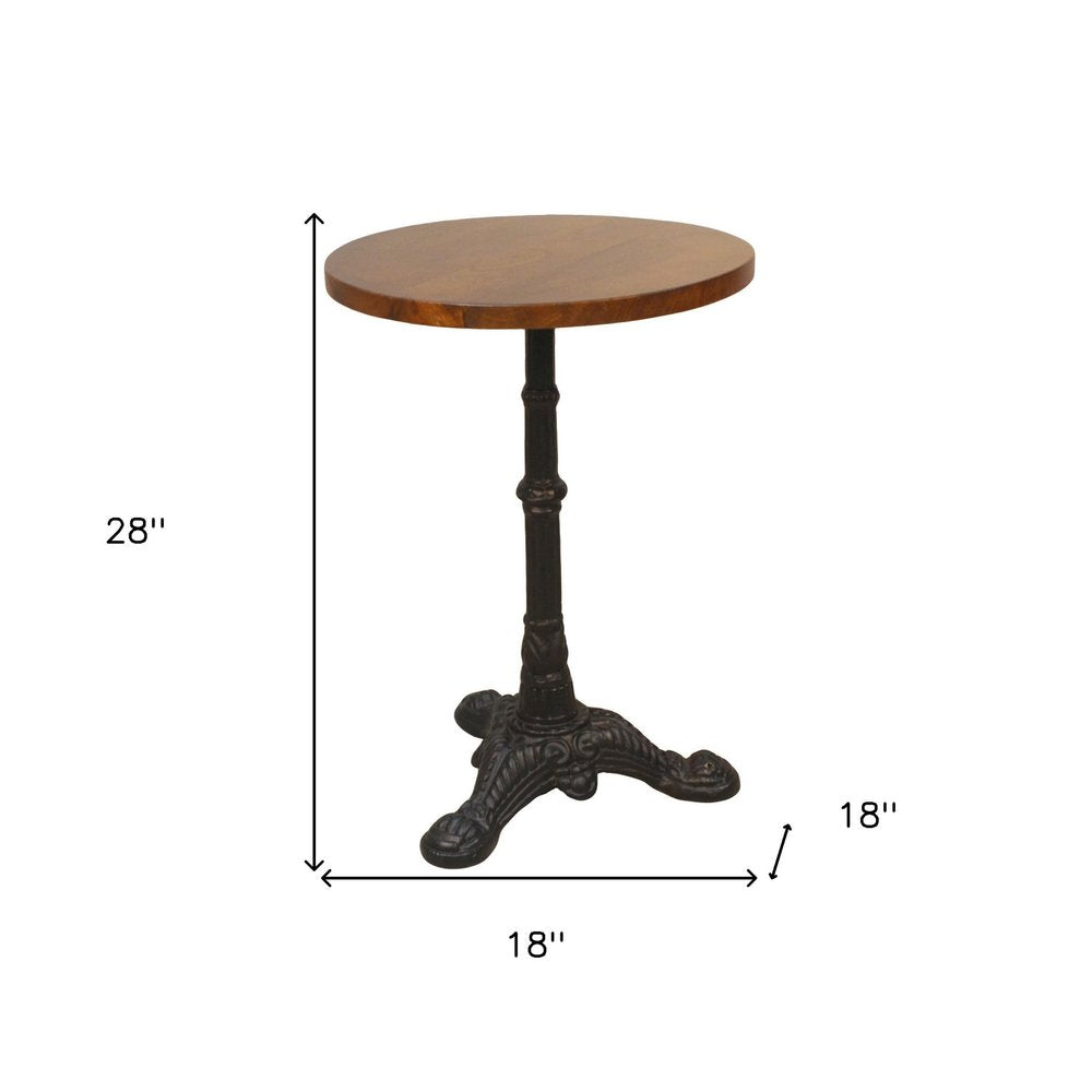 Black and Wood Brown Solid Wood and Iron Round End Table - 28-inch