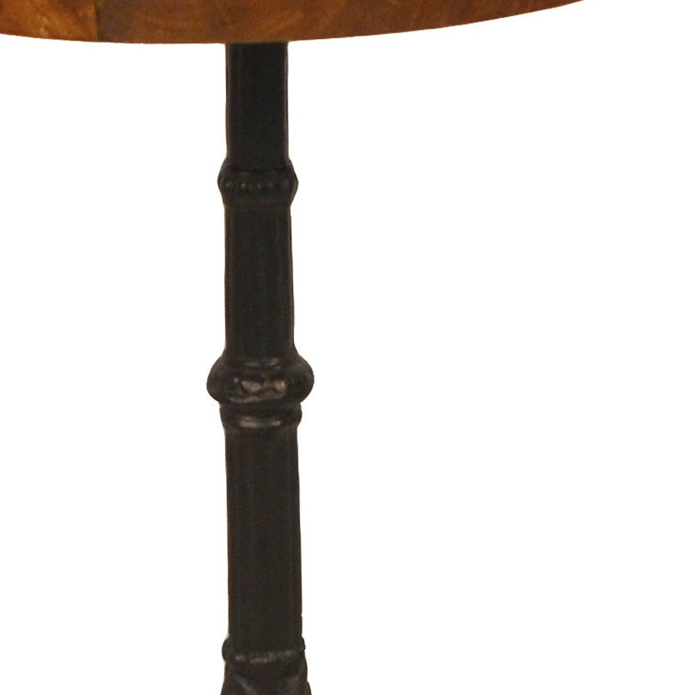 Black and Wood Brown Solid Wood and Iron Round End Table - 28-inch
