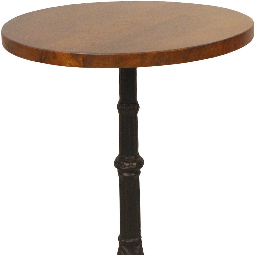 Black and Wood Brown Solid Wood and Iron Round End Table - 28-inch