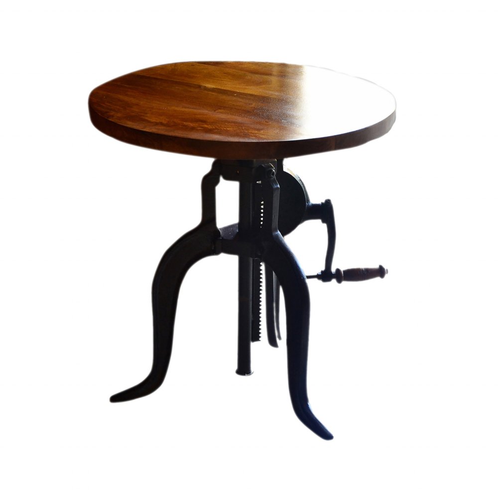 Black and Chestnut Solid Wood and Iron Height Adjustable Round End Table