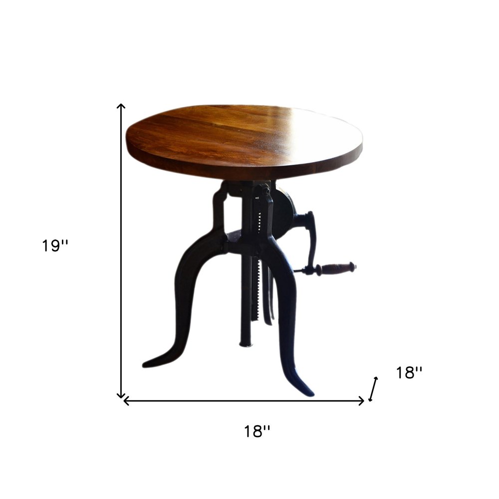 Black and Chestnut Solid Wood and Iron Height Adjustable Round End Table