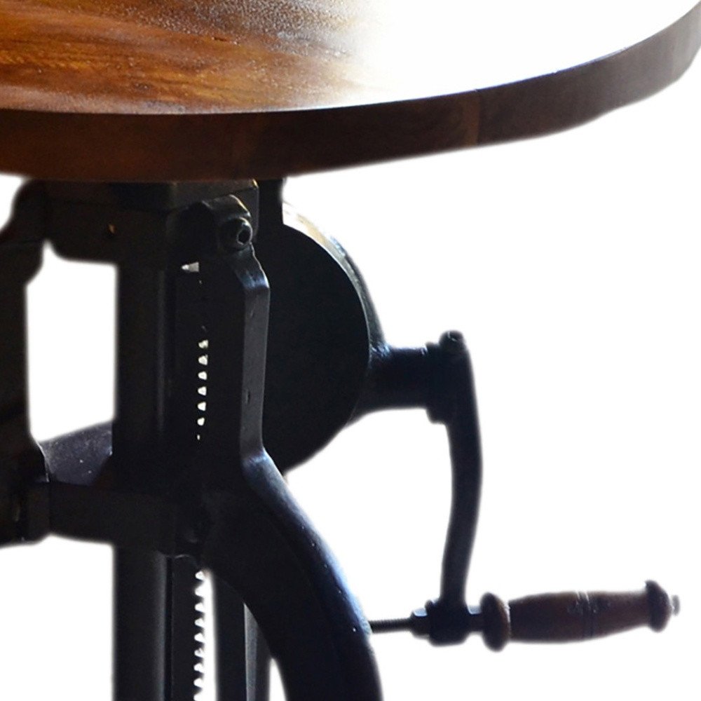 Black and Chestnut Solid Wood and Iron Height Adjustable Round End Table