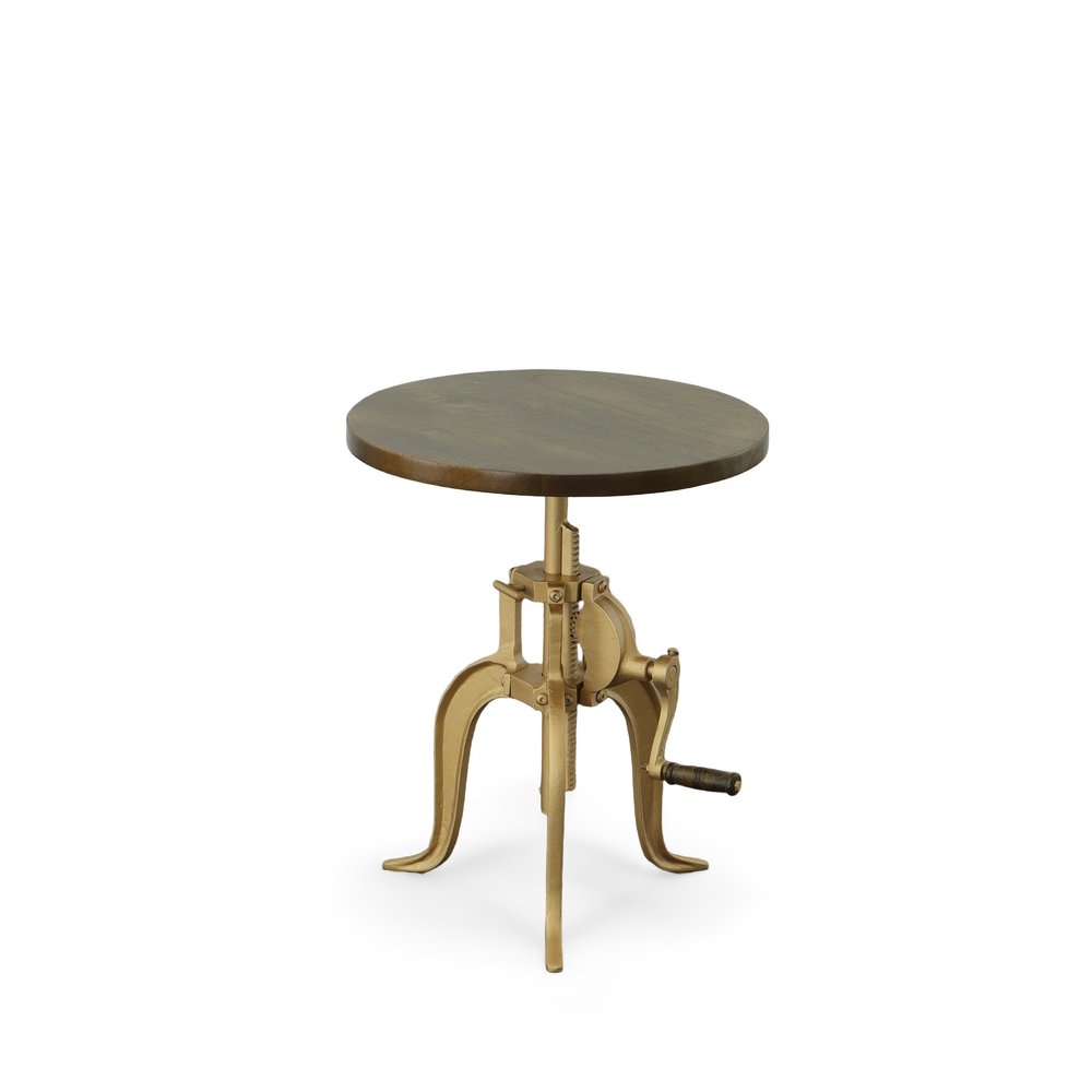 Brass Solid Wood and Iron Height Adjustable Round End Table - 19-inch