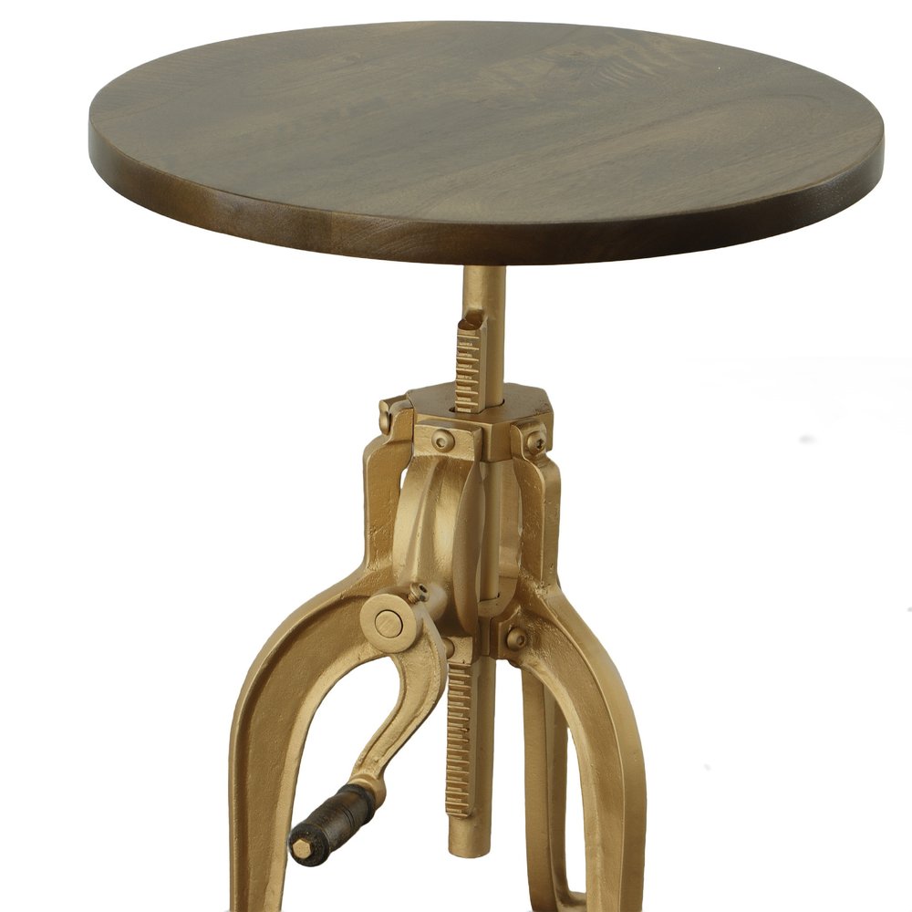 Brass Solid Wood and Iron Height Adjustable Round End Table - 19-inch