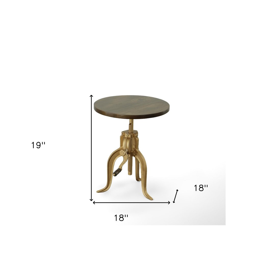 Brass Solid Wood and Iron Height Adjustable Round End Table - 19-inch