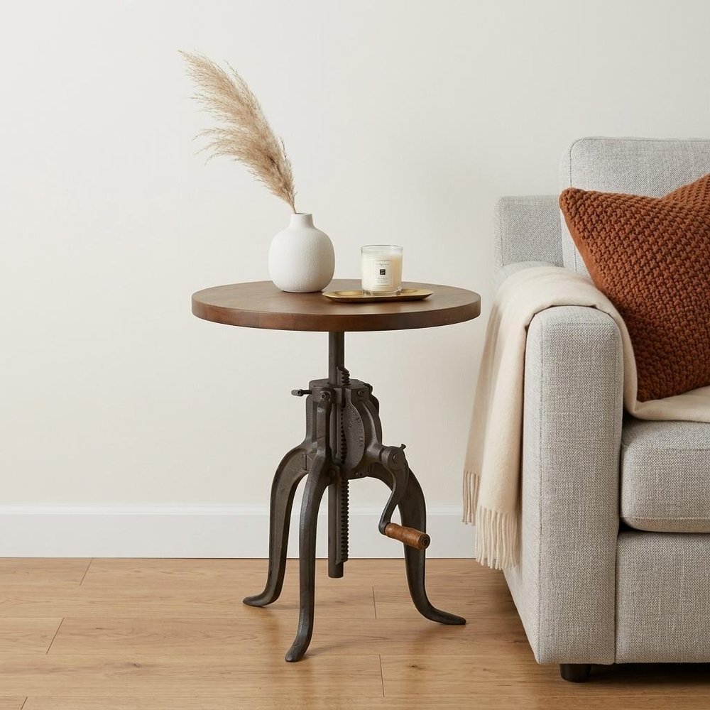 Industrial and Oak Solid Wood Round End Table - 19-inch