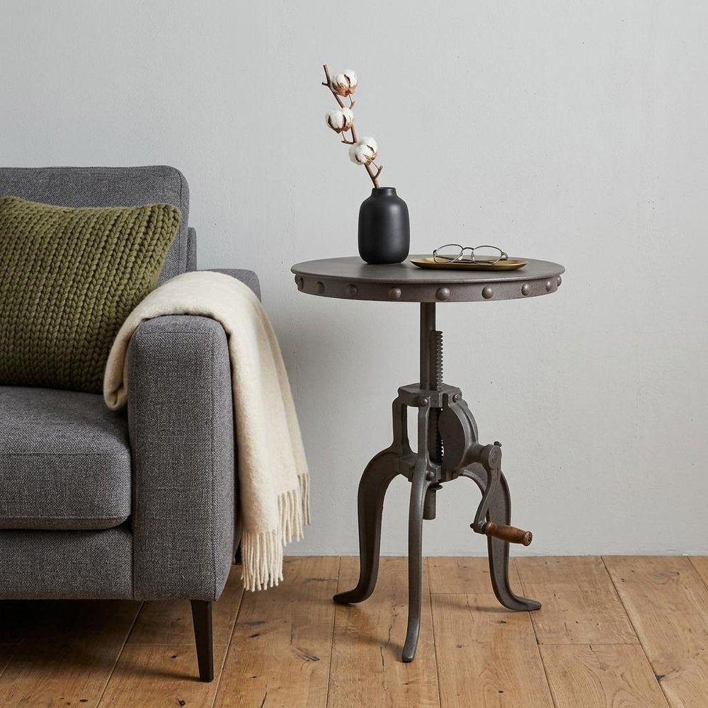 Gray Iron Height Adjustable Round End Table - 19-inch