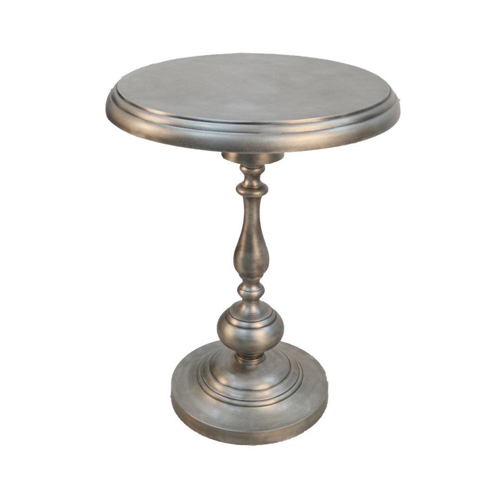 Antique Nickle Metal Round End Table - 24-inch