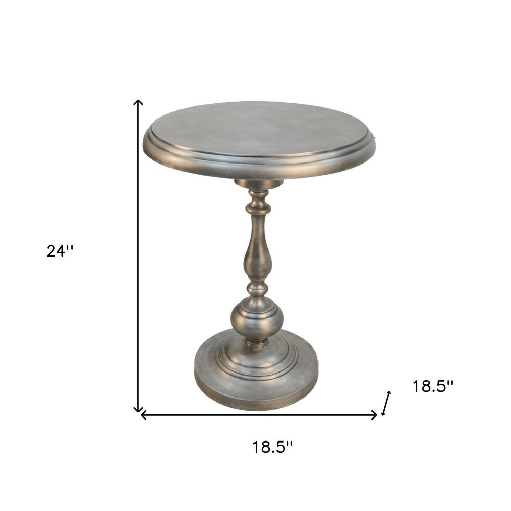 Antique Nickle Metal Round End Table - 24-inch