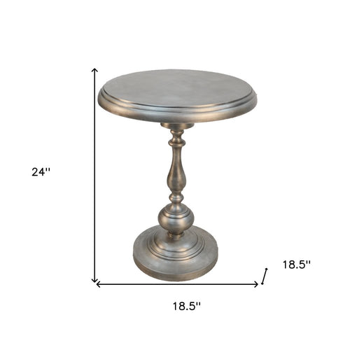Antique Nickle Metal Round End Table - 24-inch