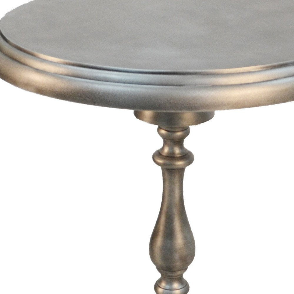 Antique Nickle Metal Round End Table - 24-inch