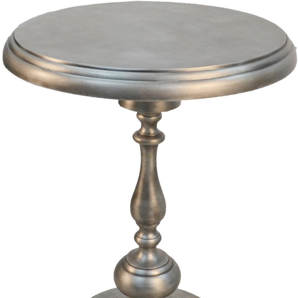 Antique Nickle Metal Round End Table - 24-inch