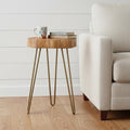 Gold and Natural Solid Wood Round End Table - 26-inch