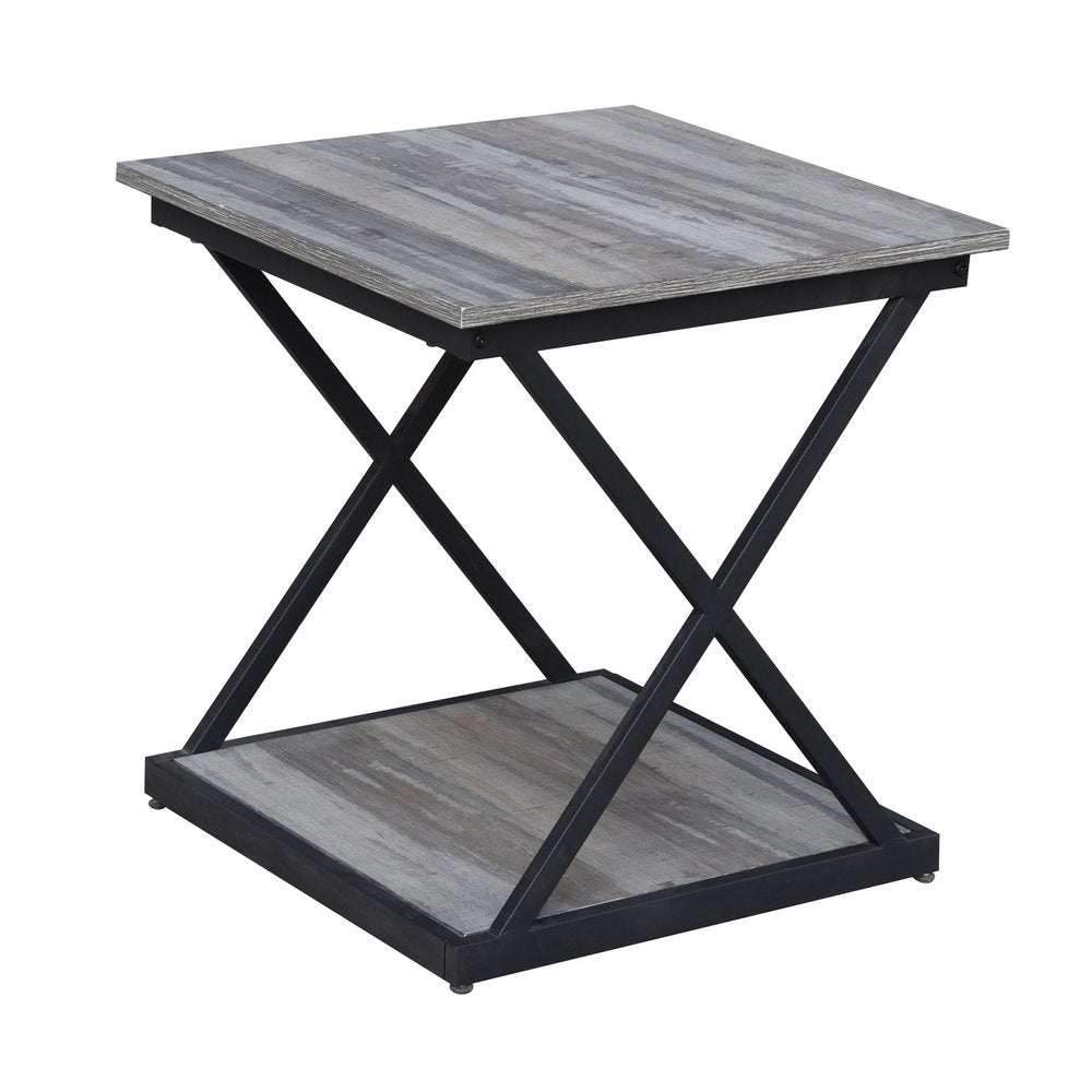 Black and Brown Manufactured Wood Square End Table - 20-inch