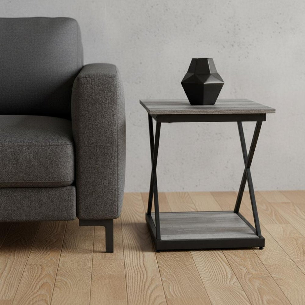 Black and Brown Manufactured Wood Square End Table - 20-inch