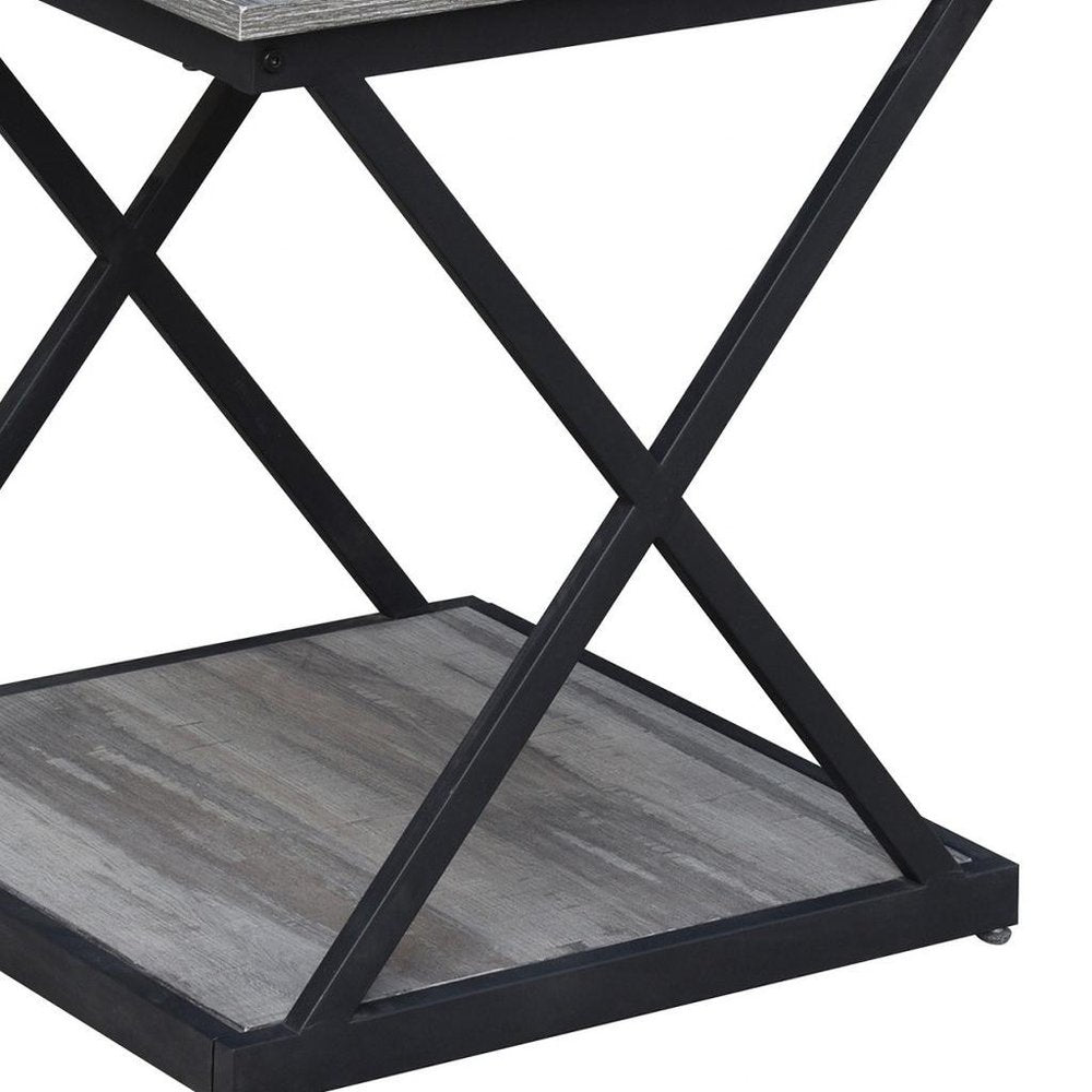 Black and Brown Manufactured Wood Square End Table - 20-inch
