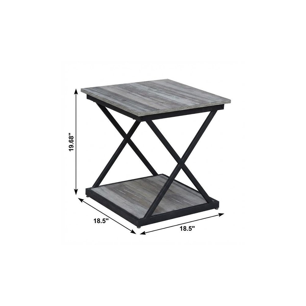 Black and Brown Manufactured Wood Square End Table - 20-inch