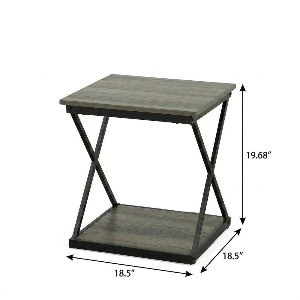 Black and Gray Manufactured Wood Square End Table - 20-inch