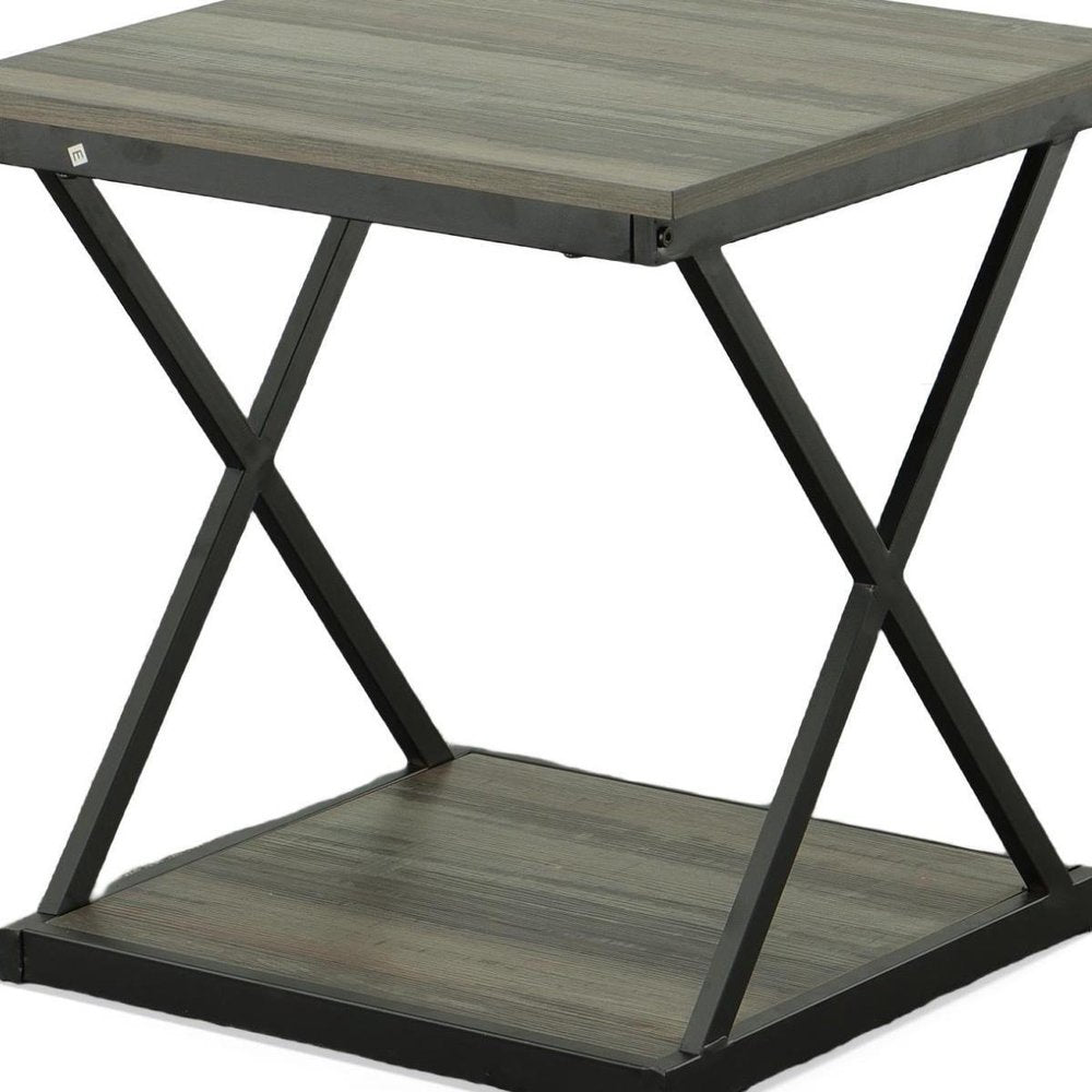 Black and Gray Manufactured Wood Square End Table - 20-inch