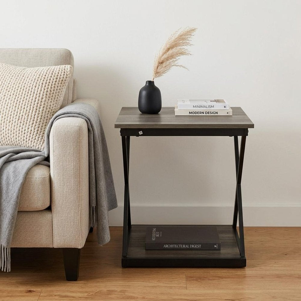 Black and Gray Manufactured Wood Square End Table - 20-inch