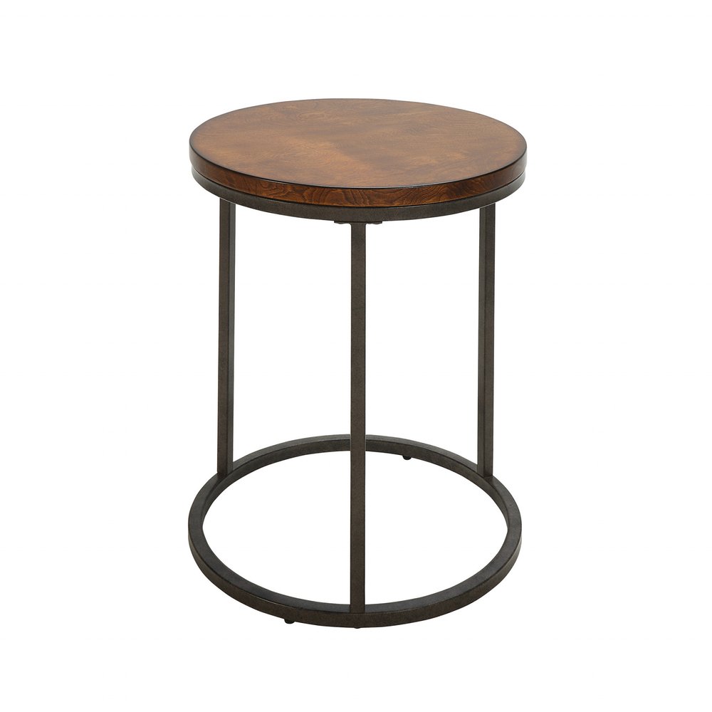 Black and Wood Brown Wood and Iron Round End Table - 24-inch