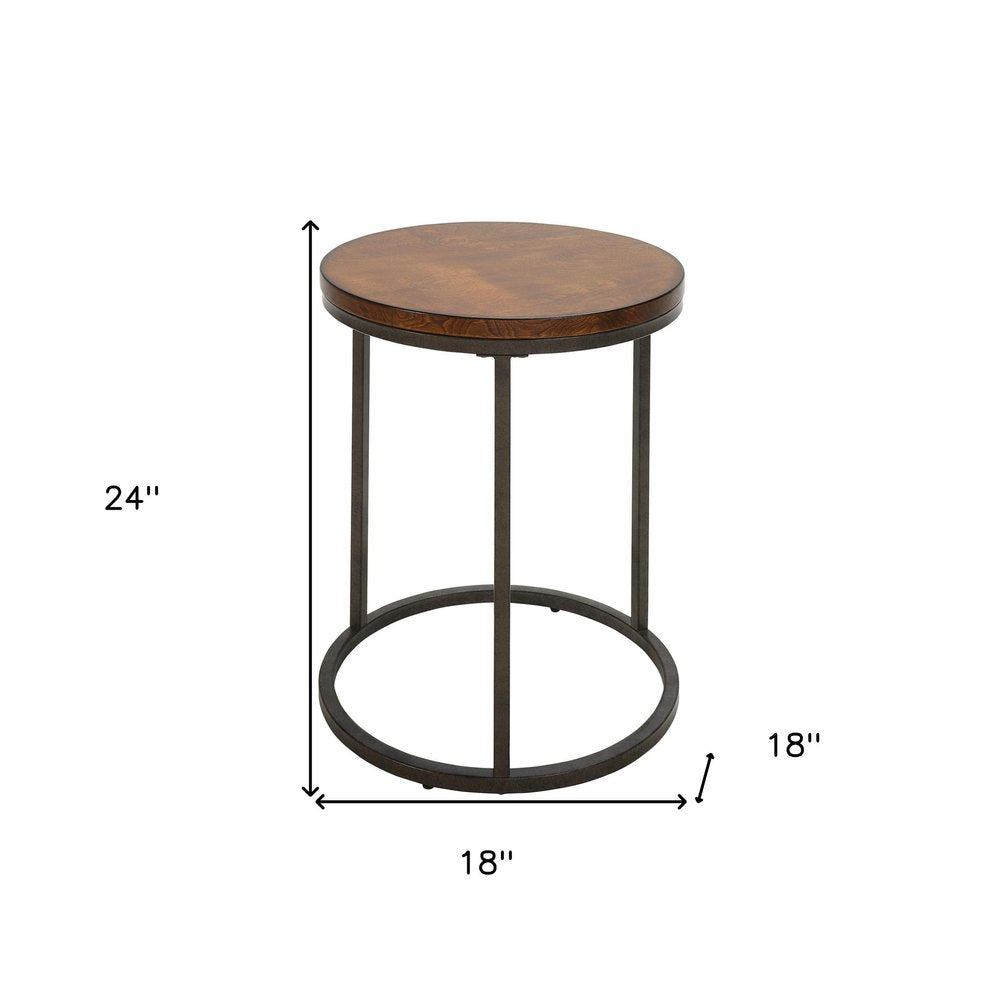 Black and Wood Brown Wood and Iron Round End Table - 24-inch