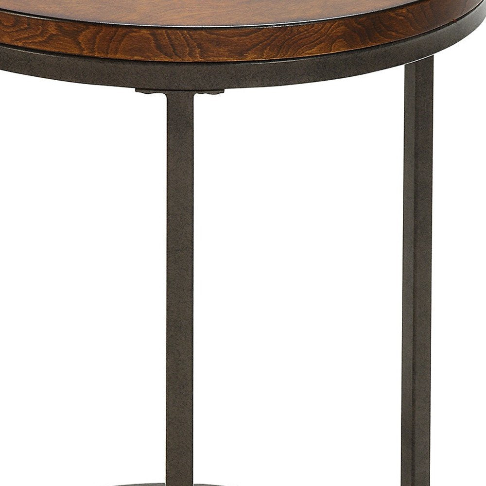 Black and Wood Brown Wood and Iron Round End Table - 24-inch