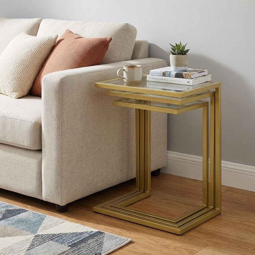 Gold Glass Rectangular End Table - 24-inch