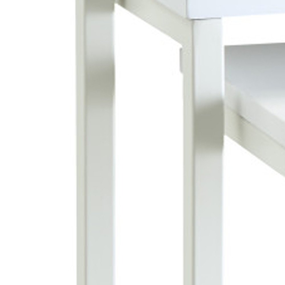 Set of Three 24 White Solid Wood and Steel Nested End Tables