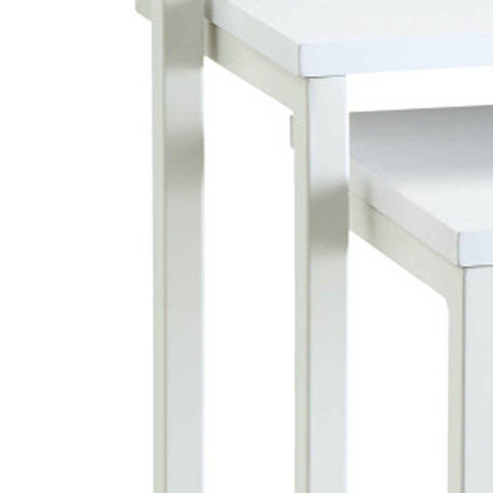 Set of Three 24 White Solid Wood and Steel Nested End Tables