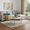 White and Gold Faux Marble and Metal Round Coffee Table - 36-inch