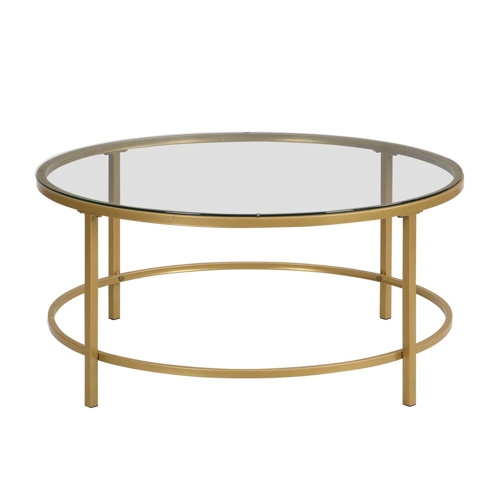 Gold and Clear Glass Round Coffee Table - 36-inch