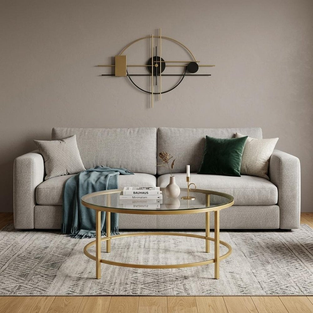 Gold and Clear Glass Round Coffee Table - 36-inch
