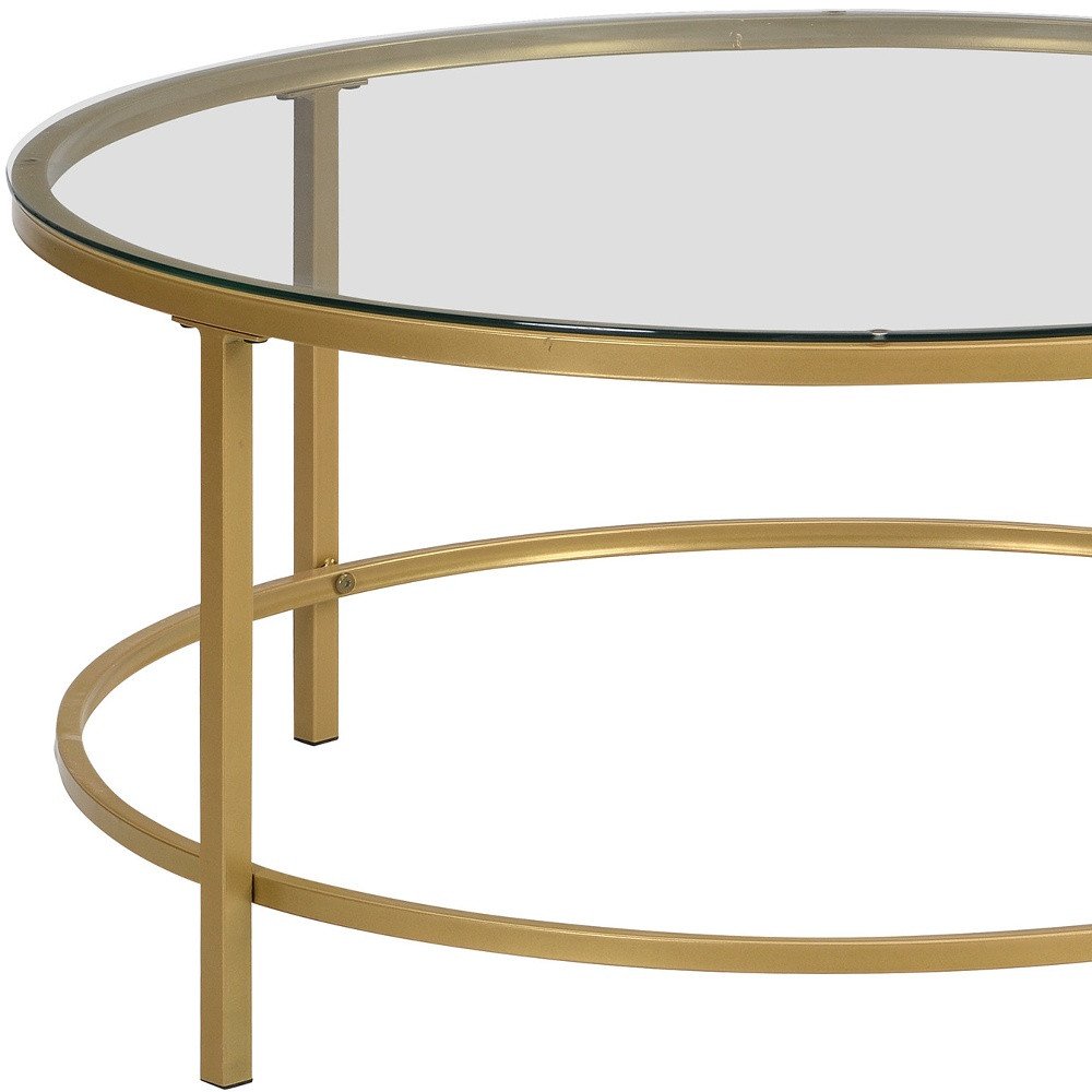 Gold and Clear Glass Round Coffee Table - 36-inch