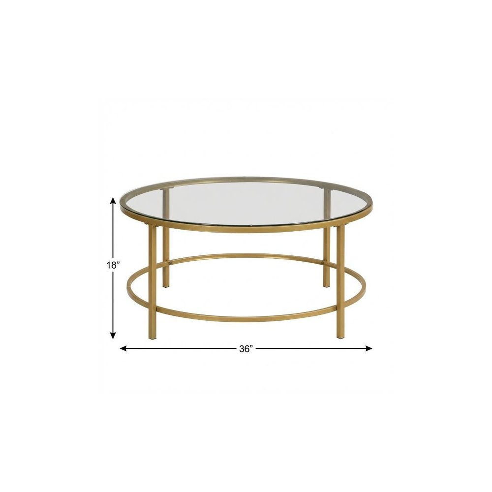 Gold and Clear Glass Round Coffee Table - 36-inch