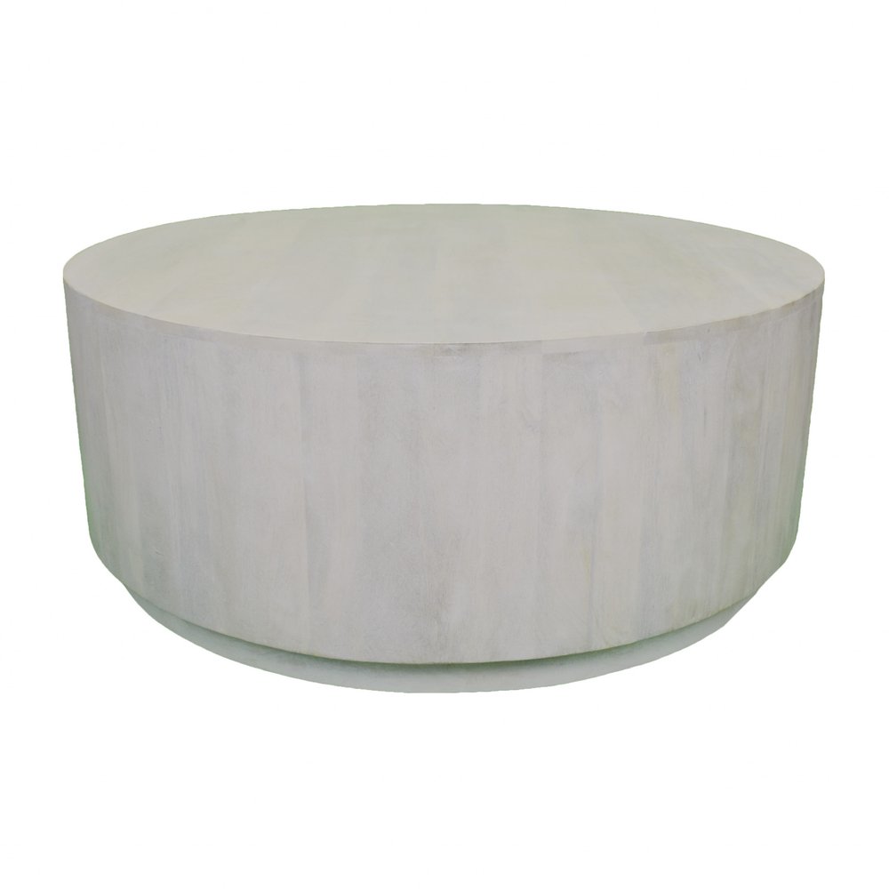 Rustic White Solid Wood Round Distressed Coffee Table - 42-inch